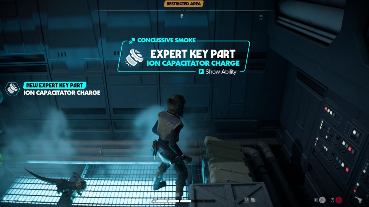 Star Wars Outlaws Ion Capacitator Charge - Kay Vess near chest with charge