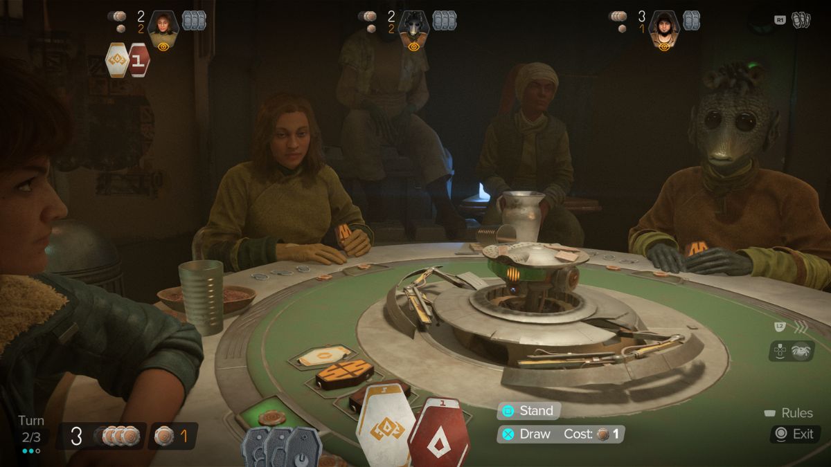 Play Sabacc in Star Wars Outlaws - Player scanning the environment