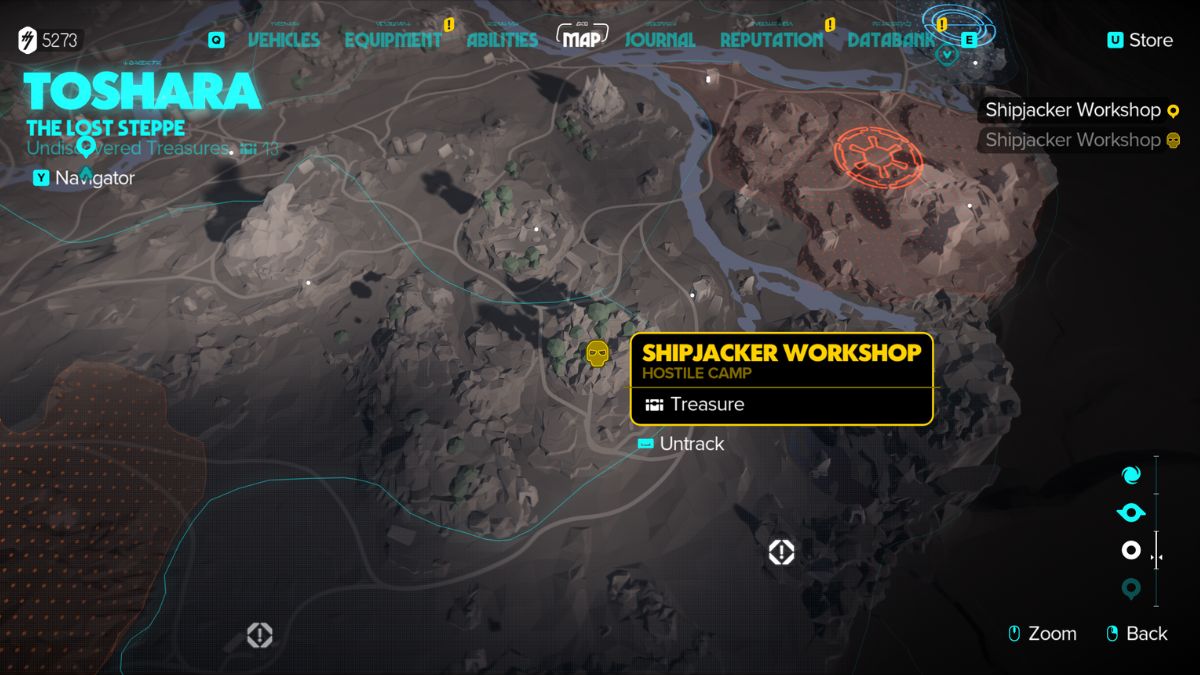Star Wars Shipjacker Workshop Treasures - Map showing shipjacker workshop location