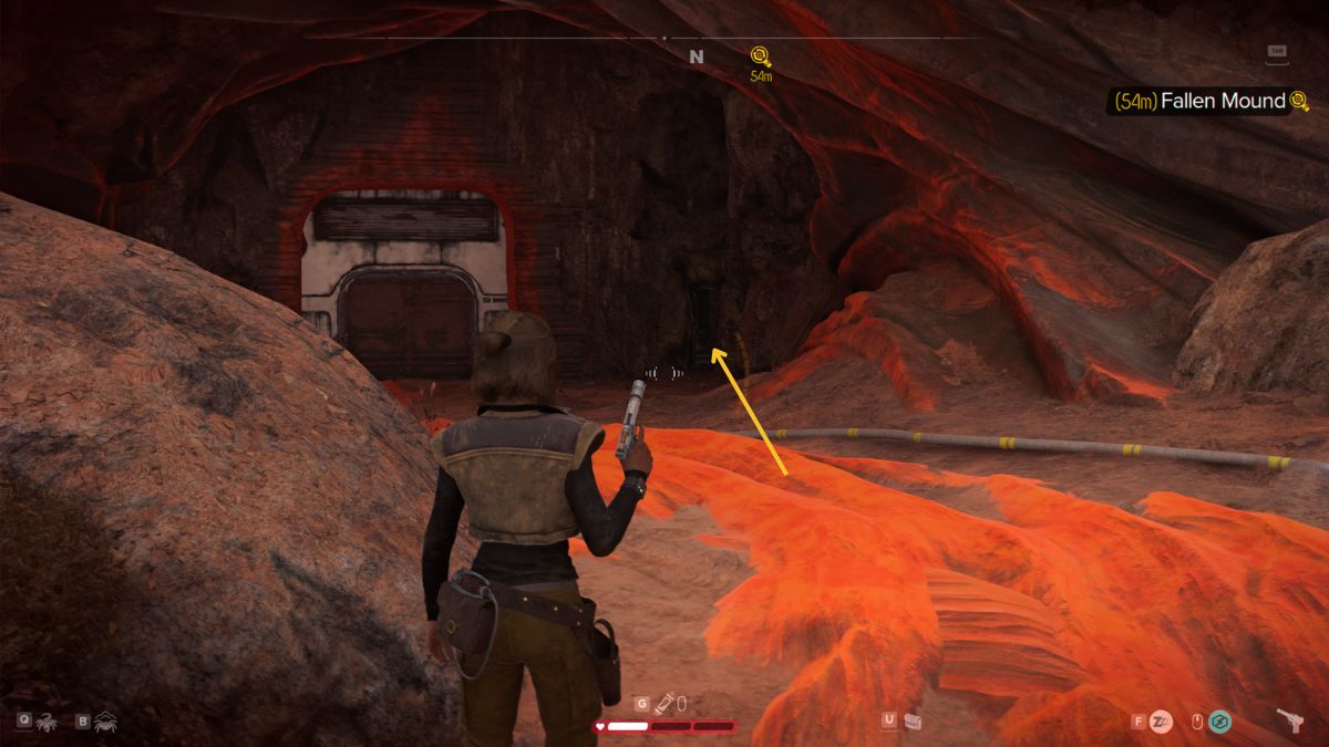 Star Wars Outlaws Smoke Bomb Compressor - Kay looking at crevice in cave wall