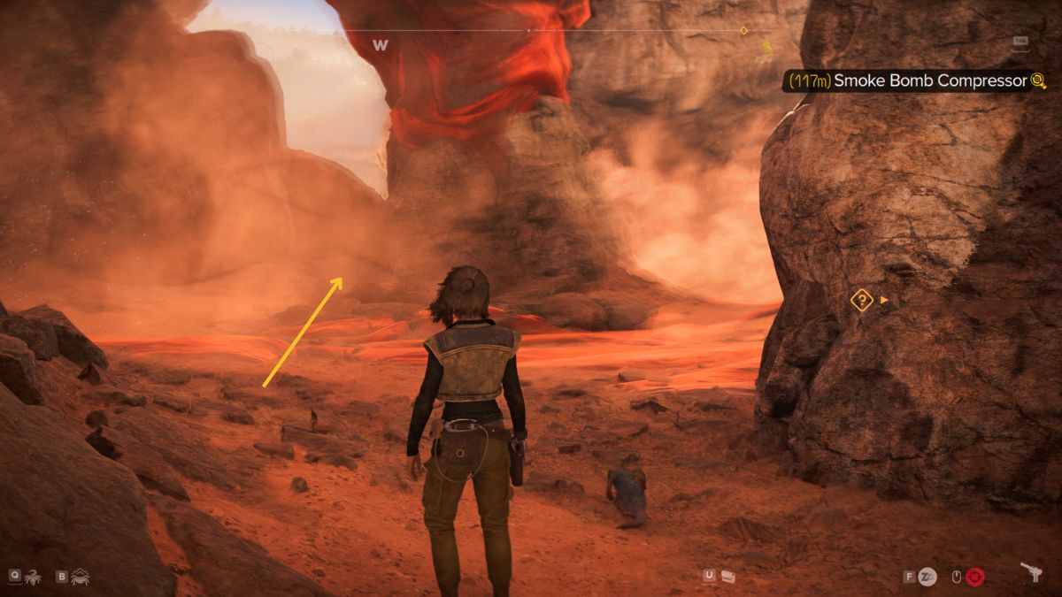 Star Wars Outlaws Smoke Bomb Compressor - Kay near blowing winds in cave