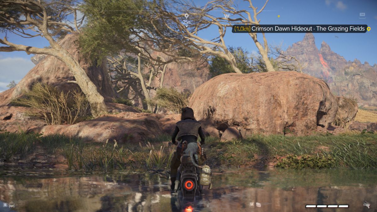 Star Wars Outlaws Speeder Crash - Kay on speeder next to rock formation