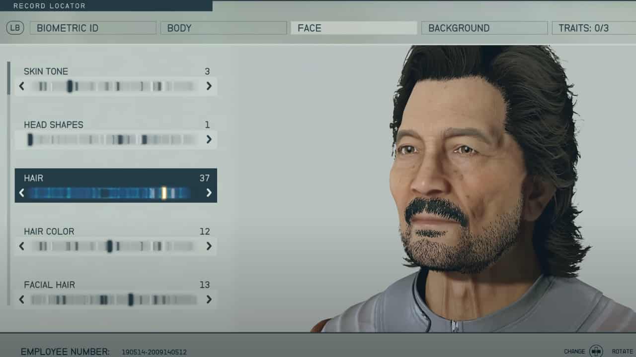 Starfield character creator: A character's face is altered in the face customisation tab.