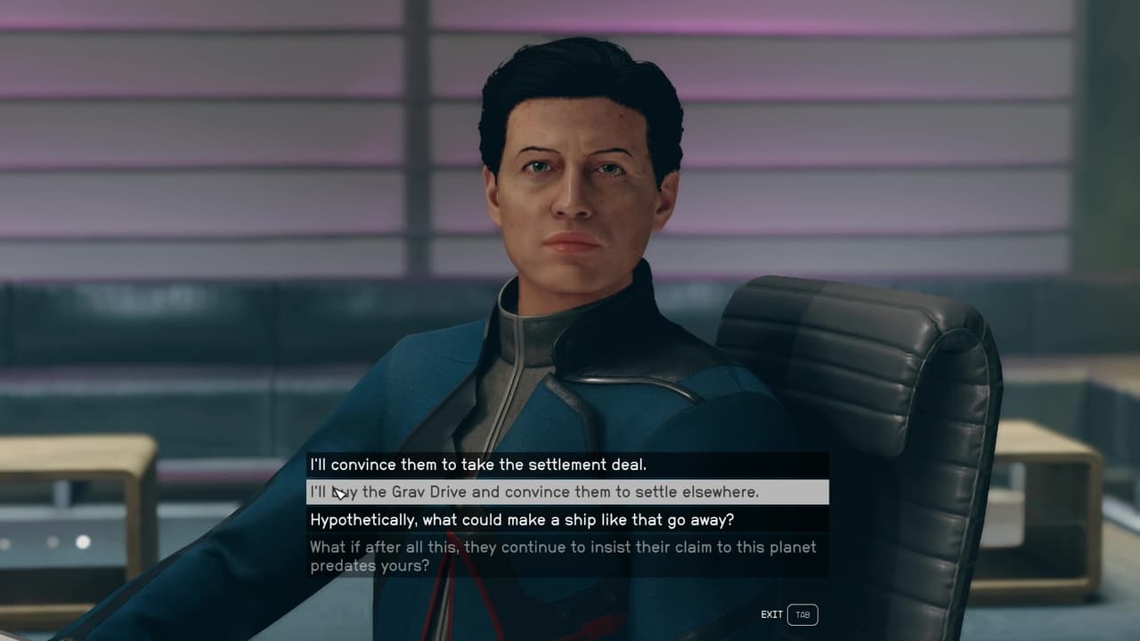 Starfield First Contact best choice: Oliver Campbell dialogue options.