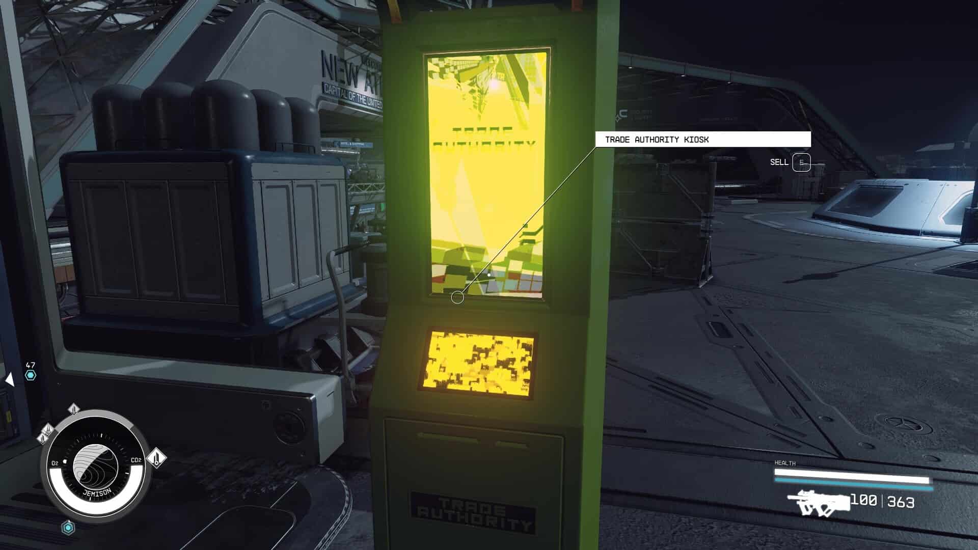 Starfield - how to sell items: trade authority kiosk in New Atlantis.