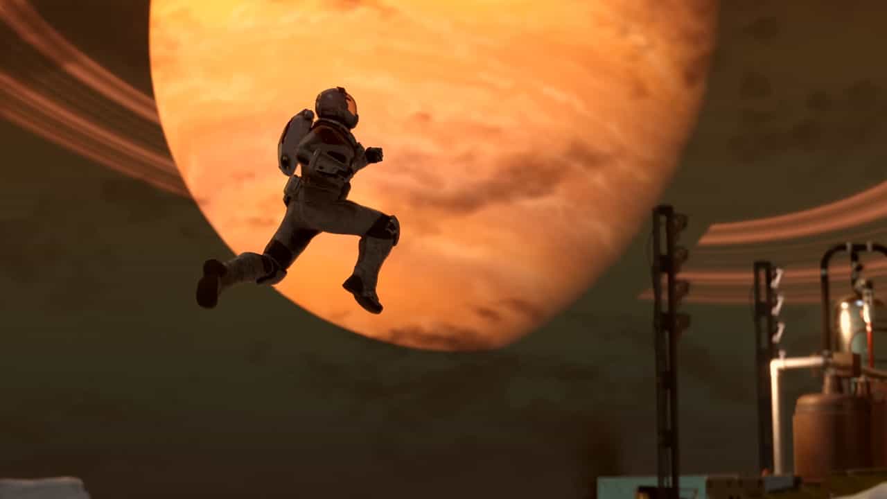 Starfield jumping on a planet