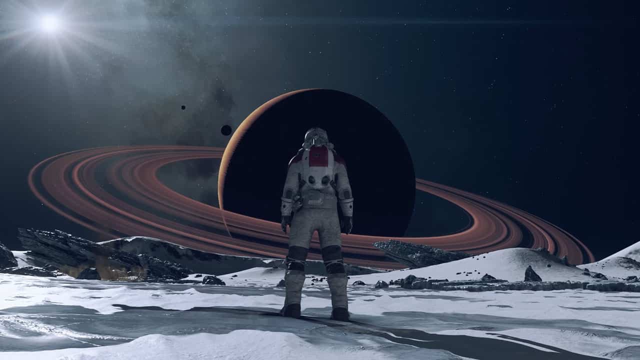 Starfield standing on the moon