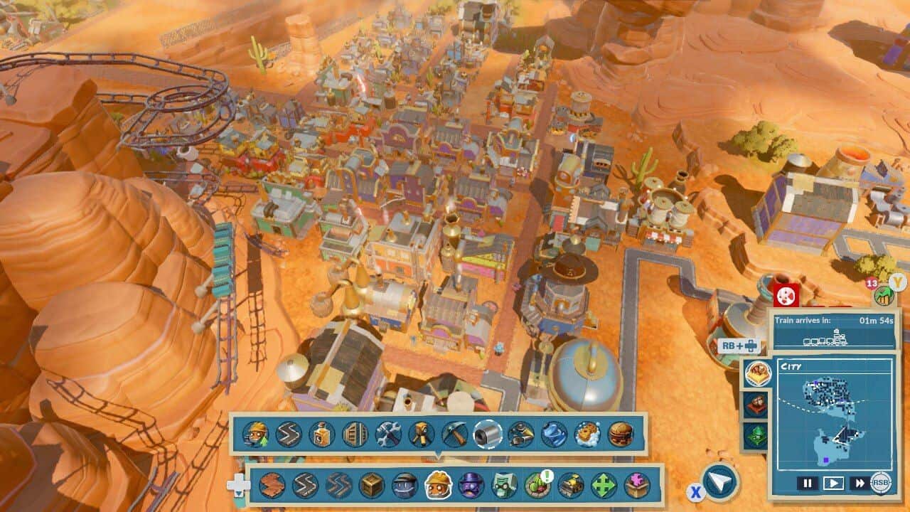 Steam World Build Review - top-down view of old west city with robots.