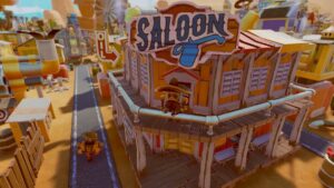A screenshot of the early access saloon town in the video game SteamWorld Build.