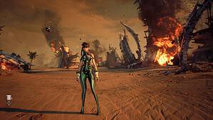 Stellar Blade difficulty: EVE stands in a desert area in the demo.