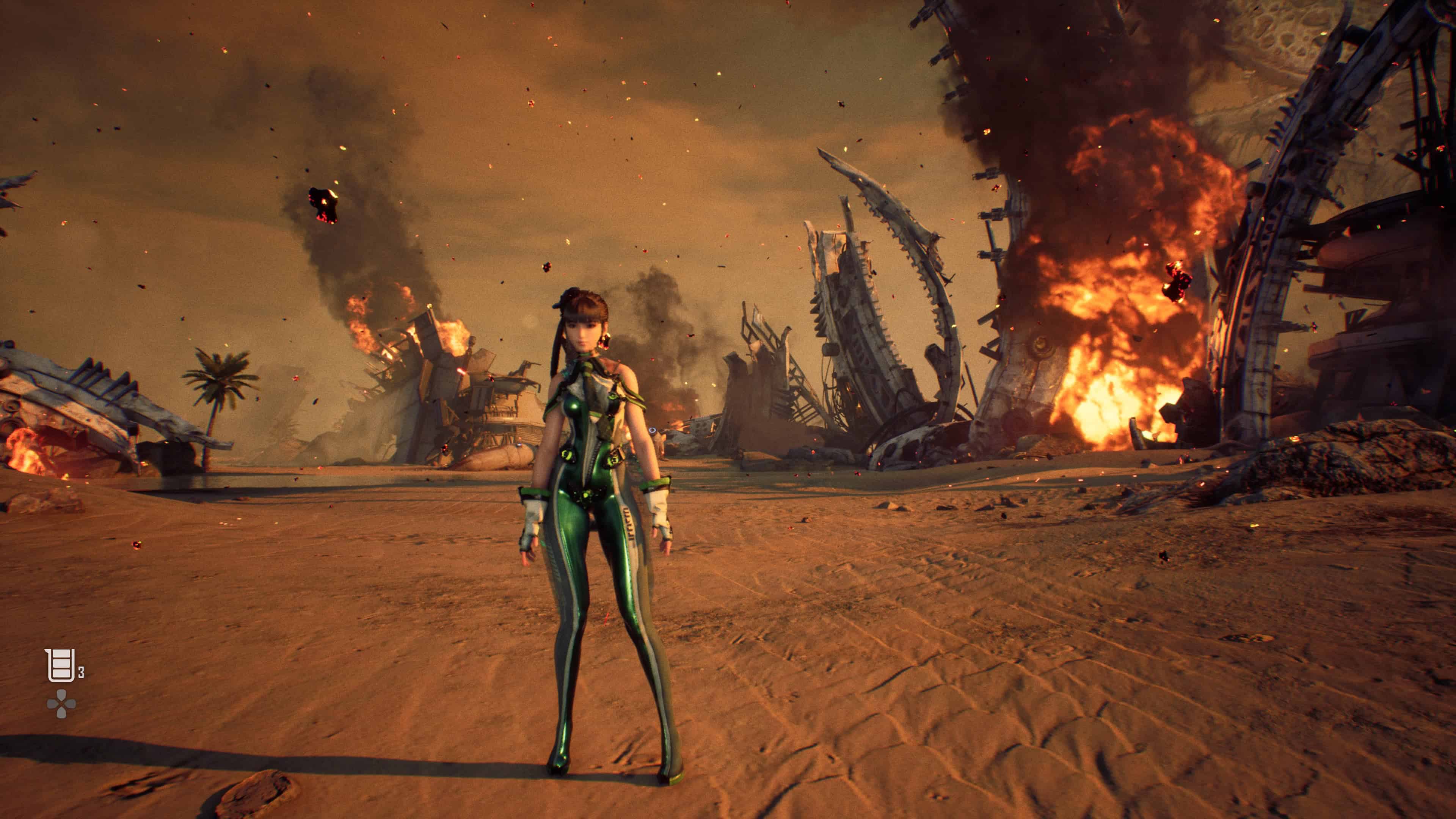 Stellar Blade difficulty: EVE stands in a desert area in the demo.