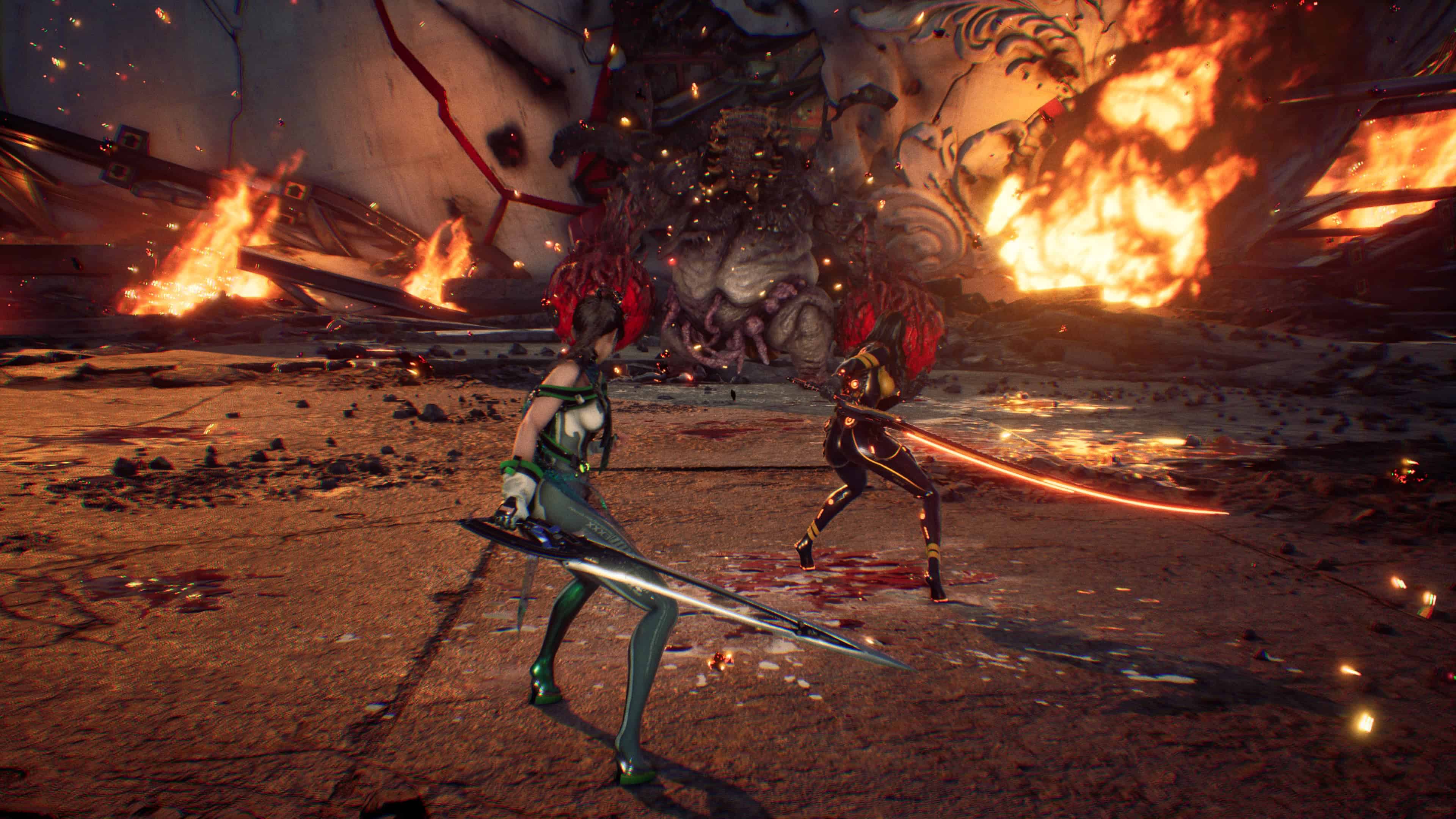 Stellar Blade release: EVE and Tachy fight a boss