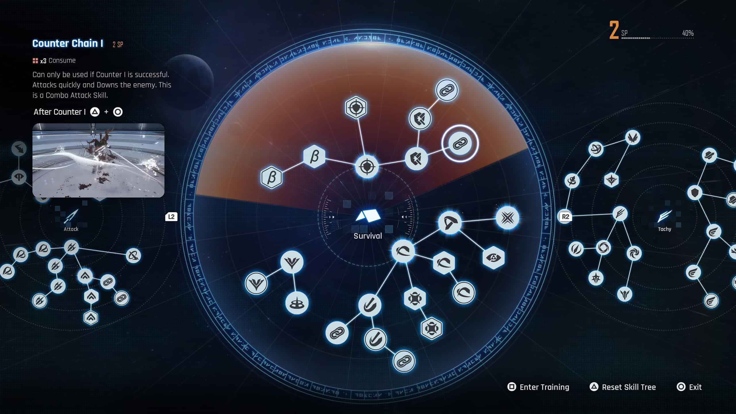 Stellar Blade best skills - the Counter Chain skill highlighted in the menu