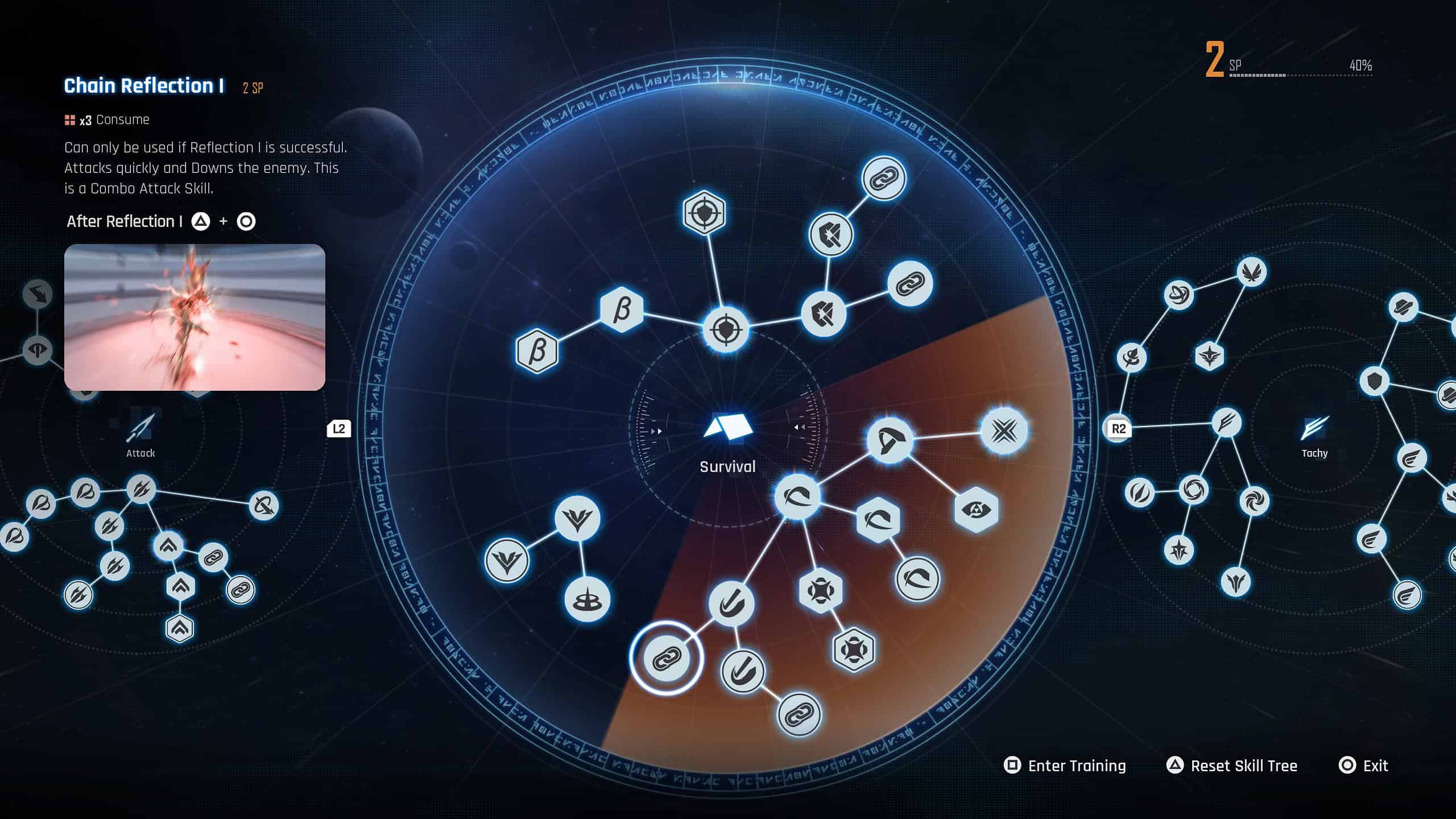 Stellar Blade best skills - the Chain Reflection skill highlighted in the menu