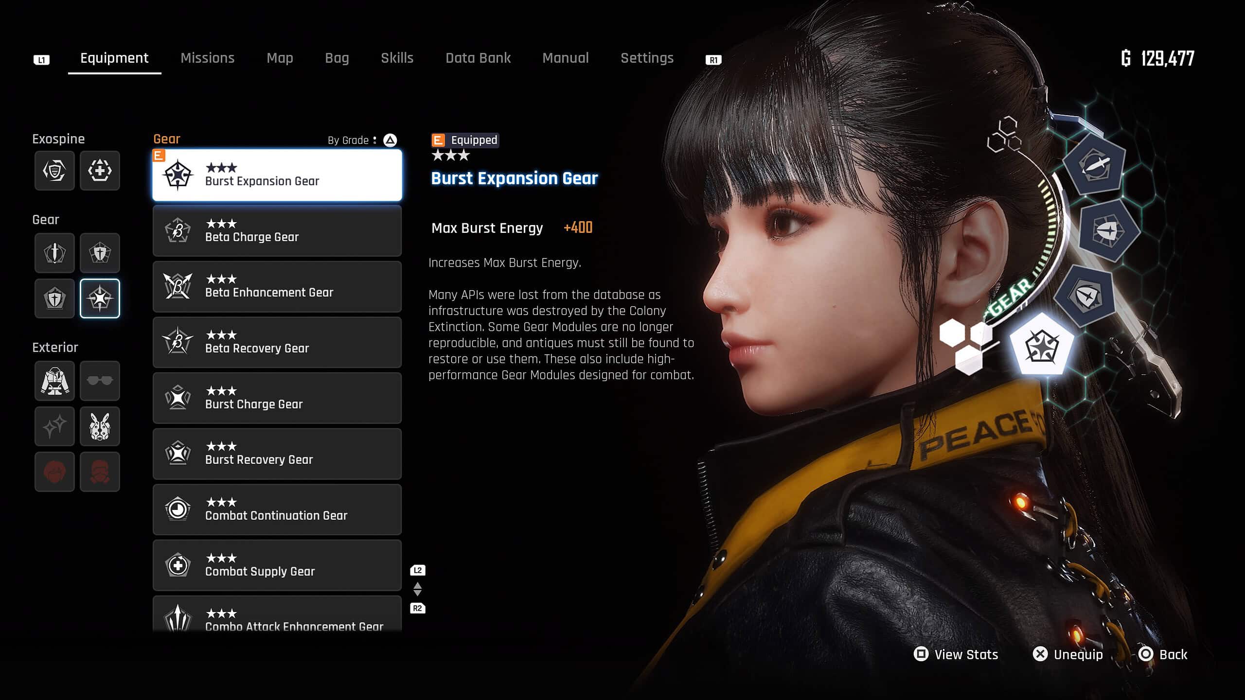 StellaStellar Blade best gear- the equipment menu shows where you can change Gear