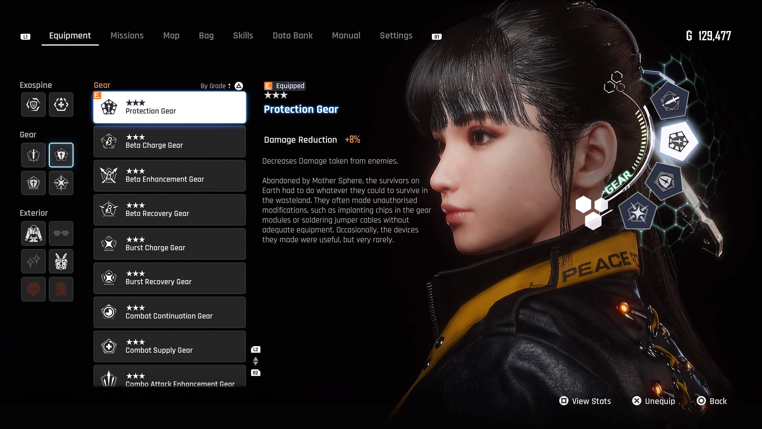 Stellar Blade best gear- the equipment menu shows where you can change Gear