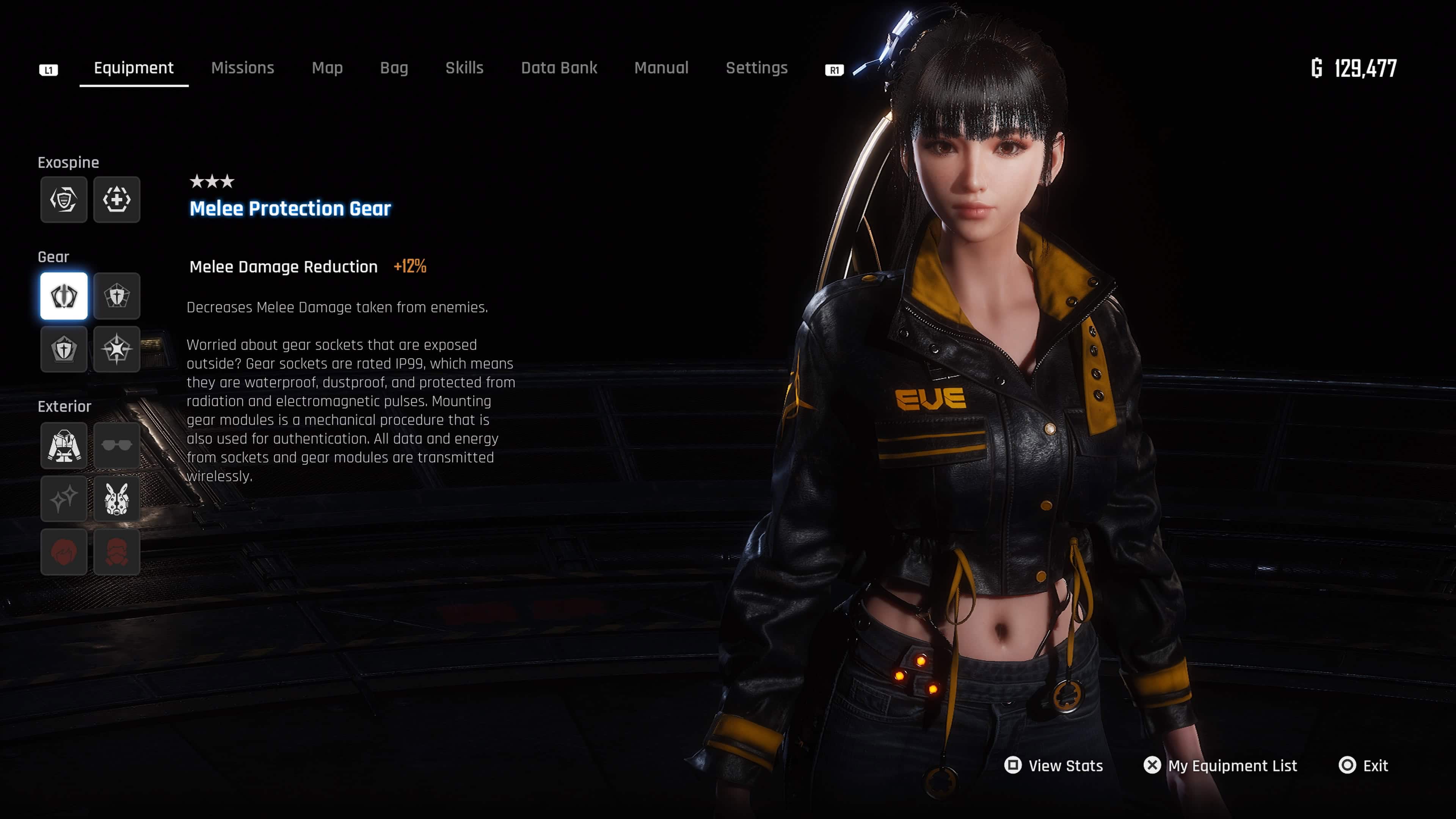 Stellar Blade best gears - EVE in the equipment menu showing the Gears