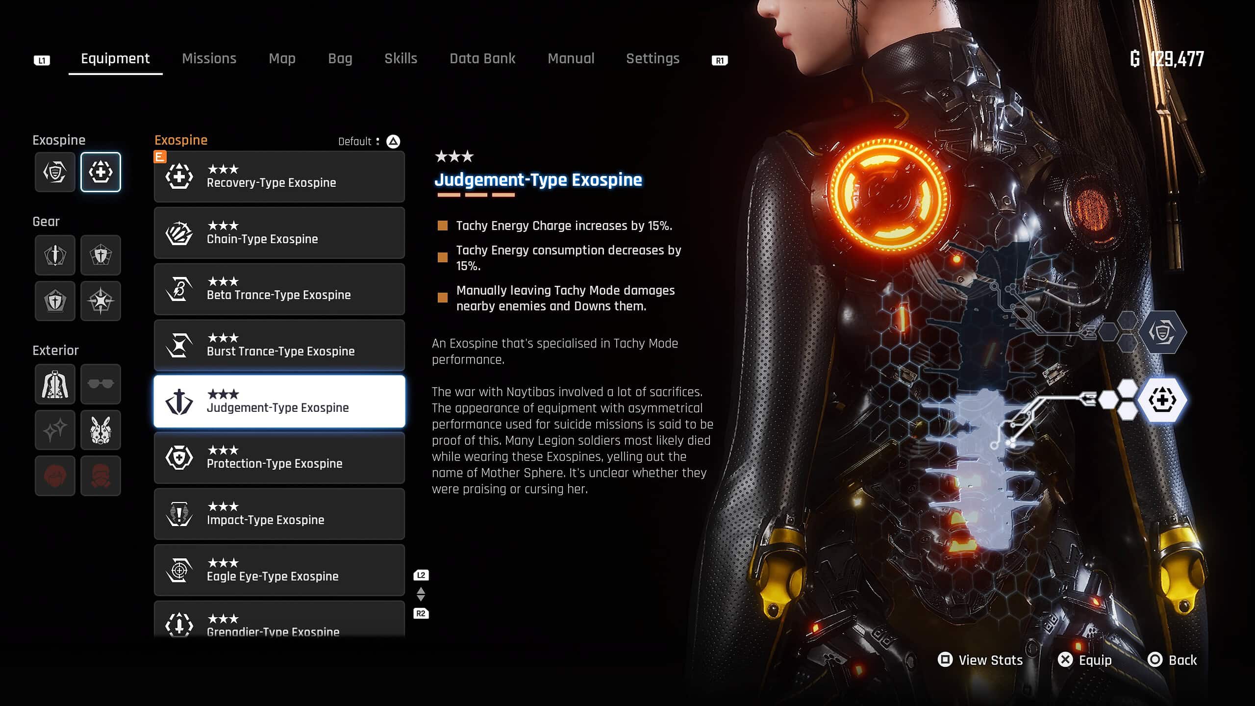 Stellar blade best exospine- EVE in the main menu showing the Exospine