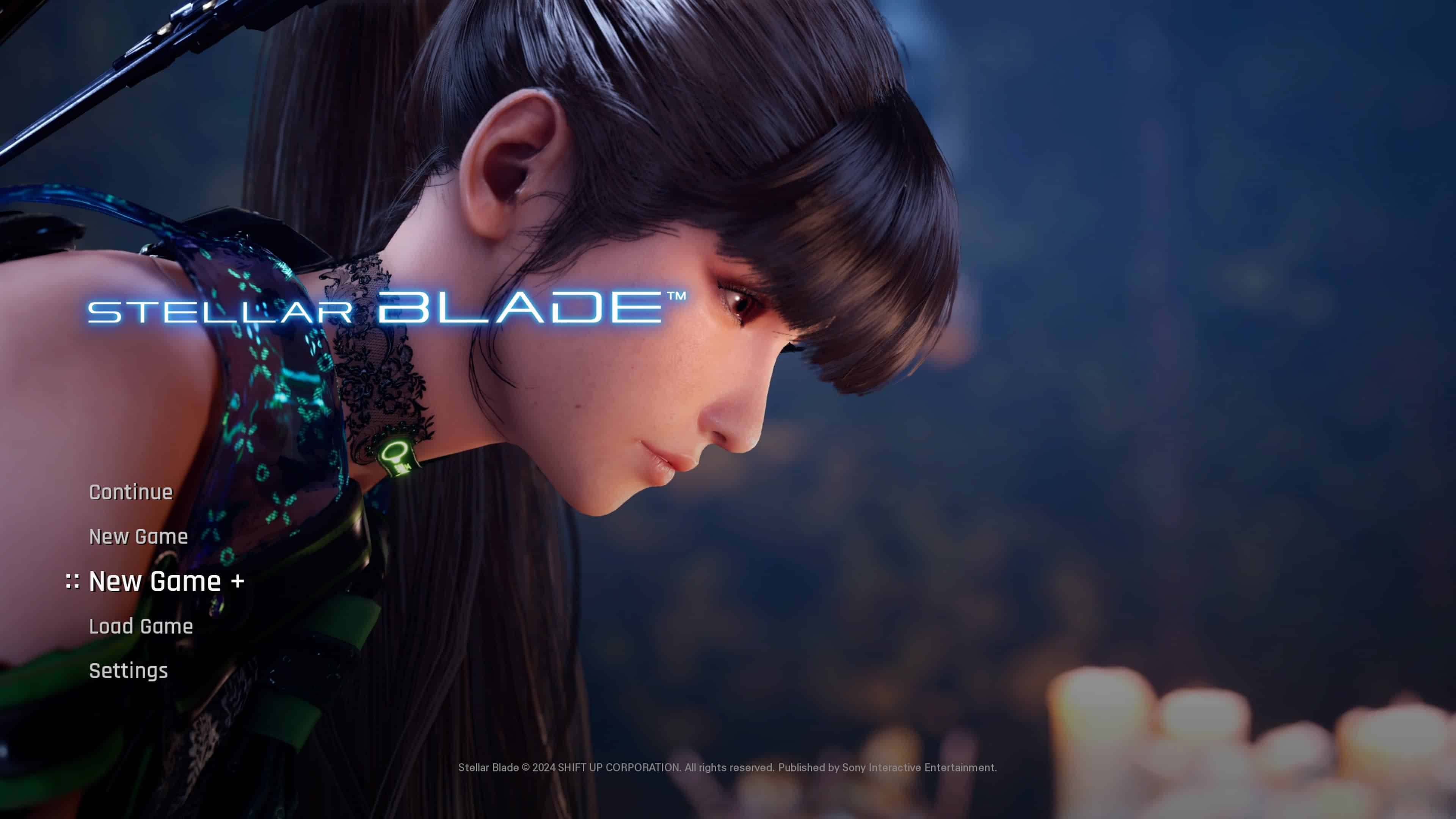 stellar blade new game plus - the main menu of the game showing the option to begin