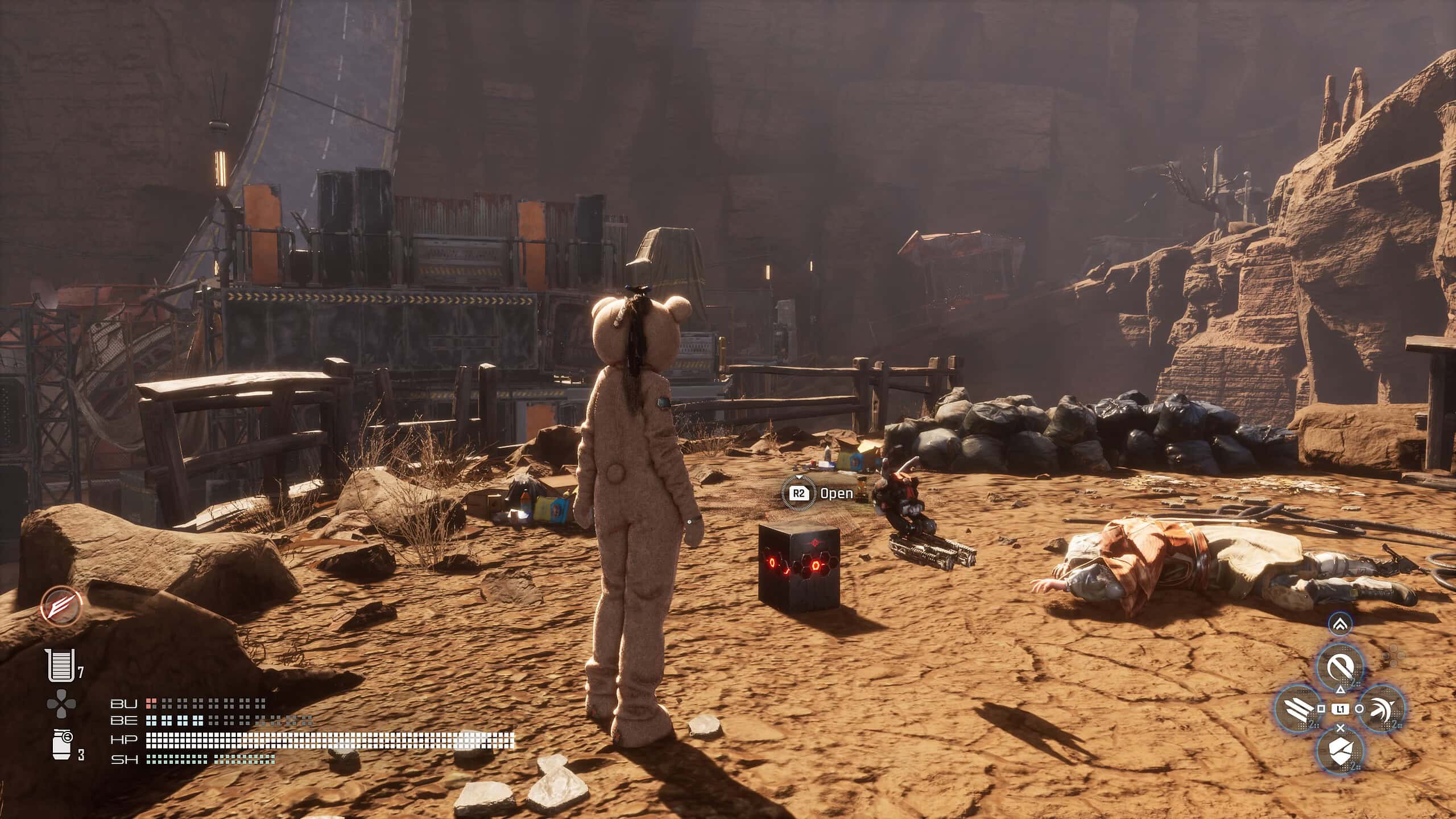 Stellar blade holiday rabbit - eve wears a teddy outfit and looks at a chest.