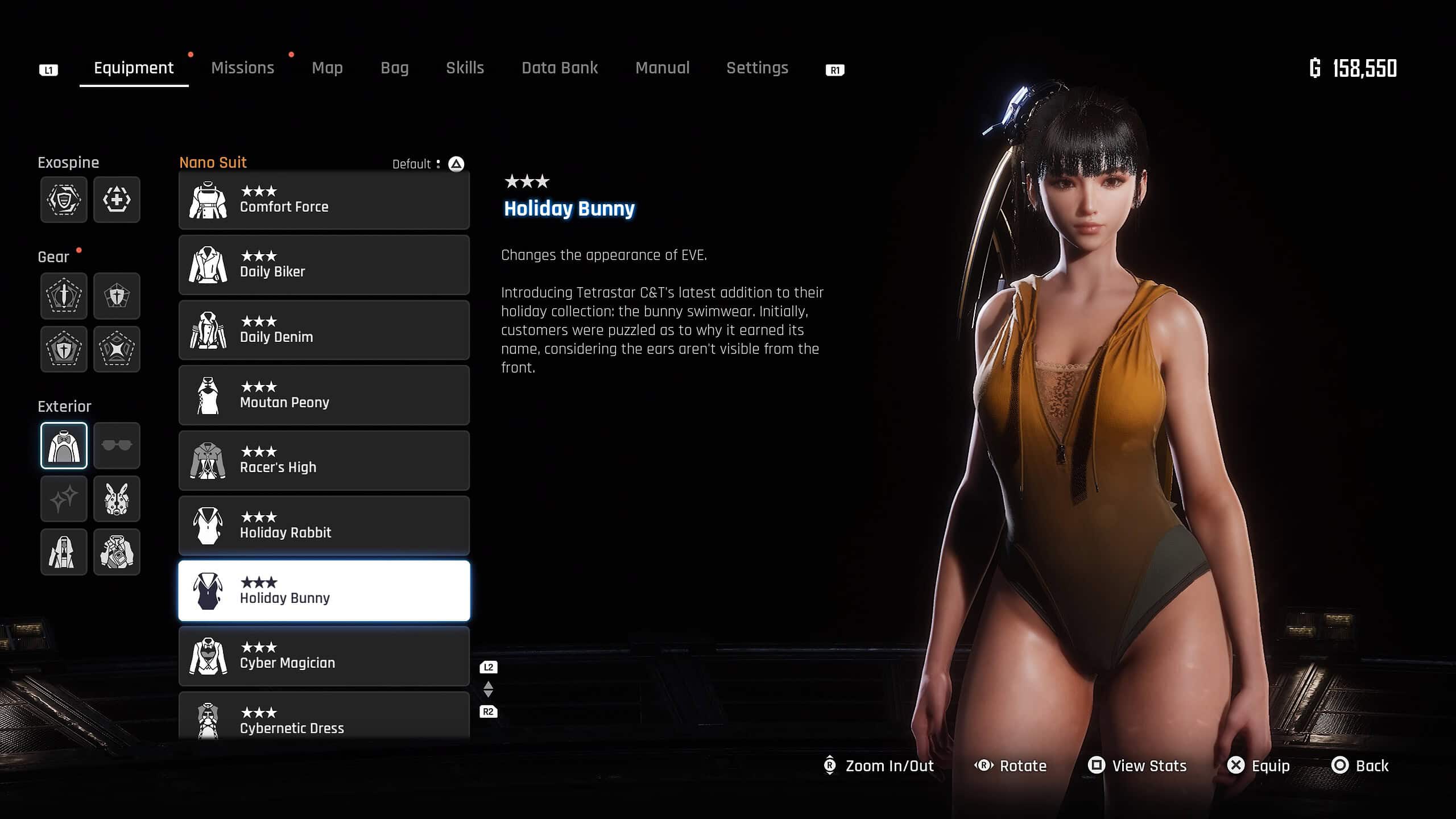 stellar blade holiday bunny - EVE wears the bunny suit in the menu