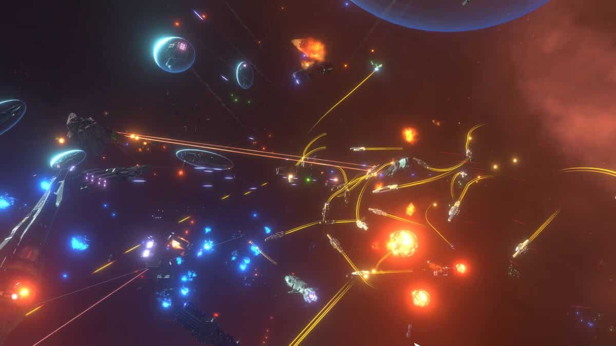 Several ships engaged in combat in Ancient Space