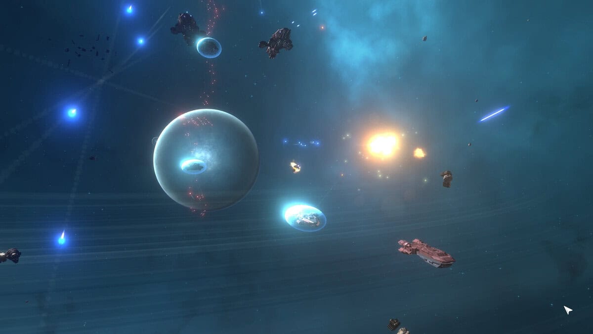 A space battle scene in Ancient Space