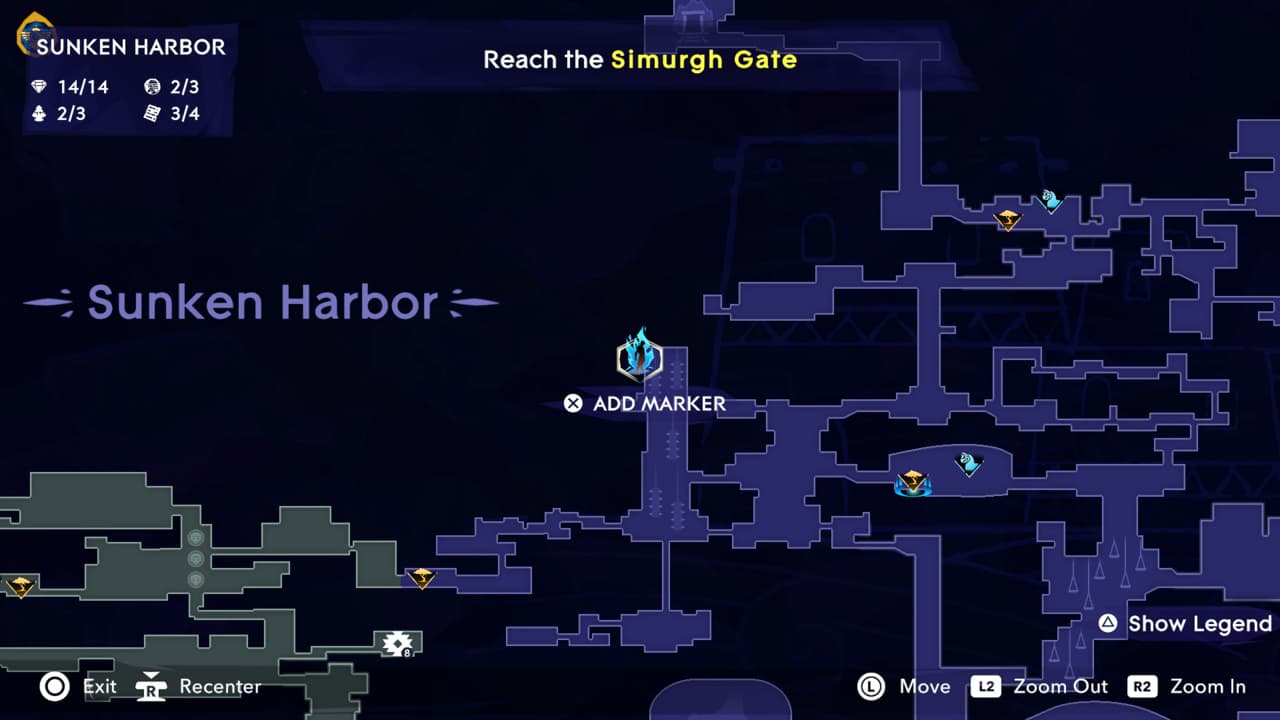A map displaying the submerged harbor location in Prince of Persia: The Lost Crown.