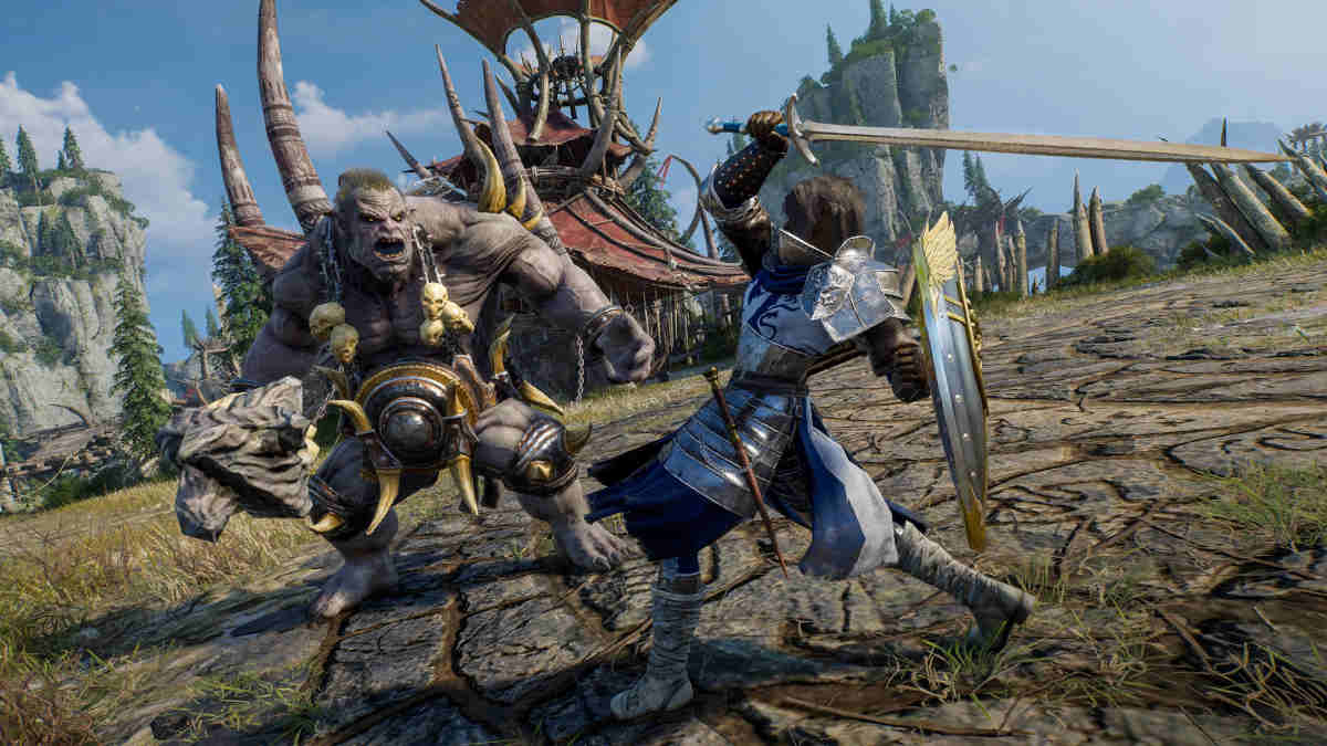 Sword-and-Shield-Throne-and-Liberty: A fantasy knight charging into battle.