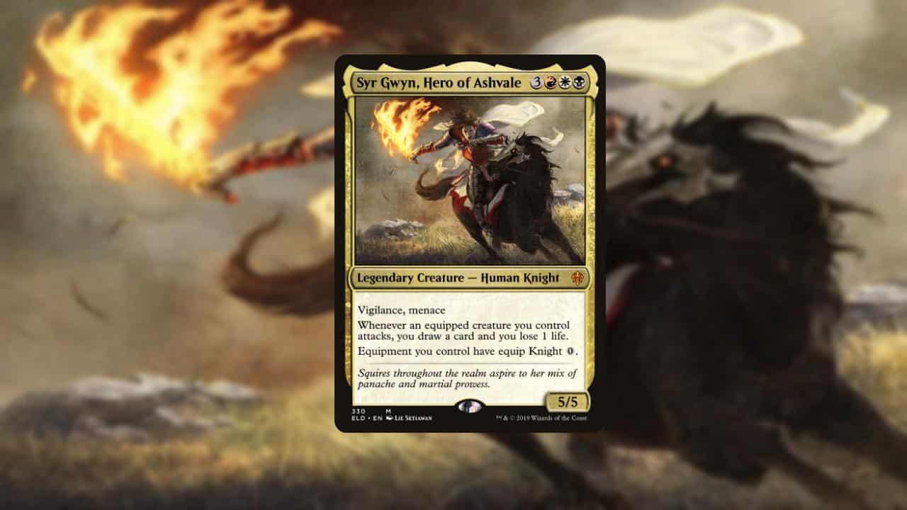 card image of syr gwyn hero of ashvale riding a black horse in magic the gathering