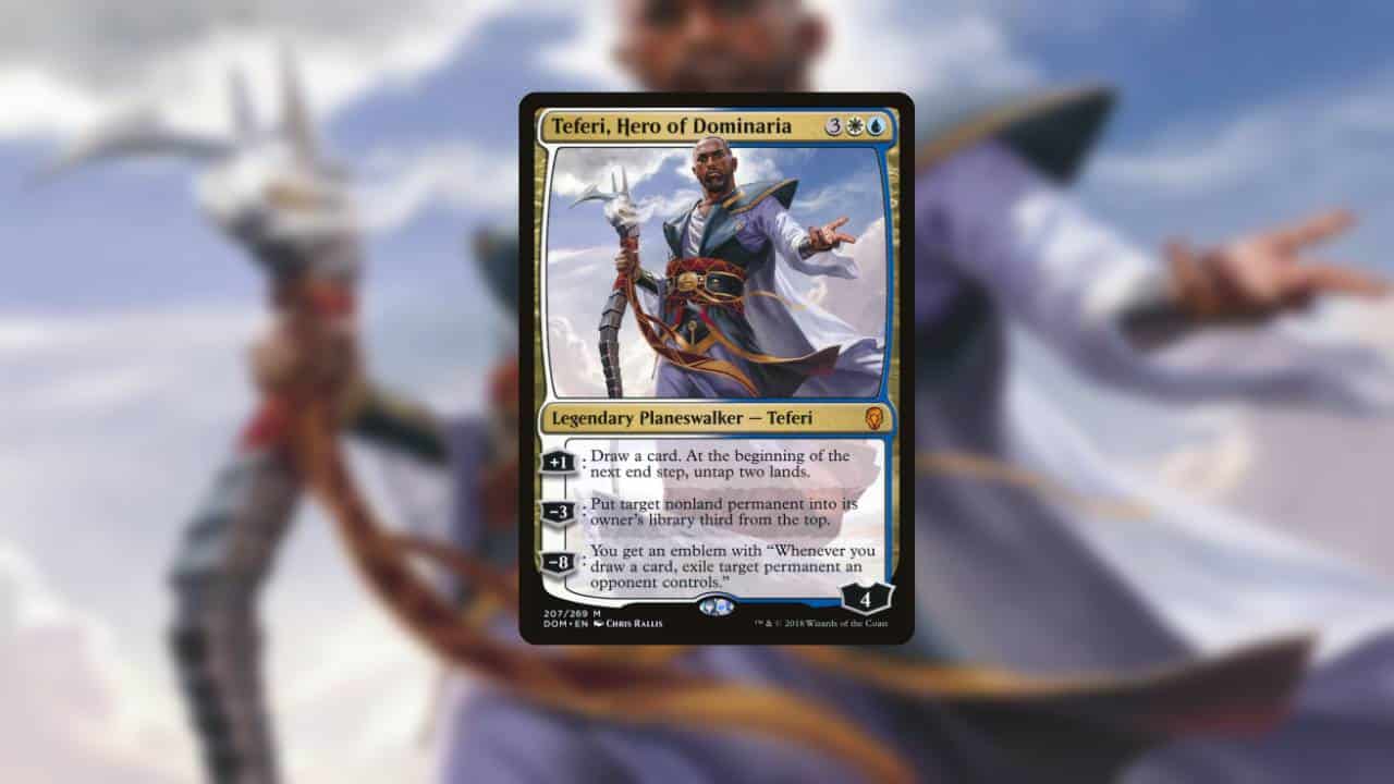 A card featuring the man holding a sword from one of the best historic decks.