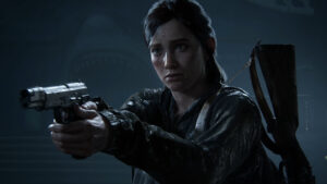 The Last of Us Part 2 No Return characters: Ellie holding up a pistol.