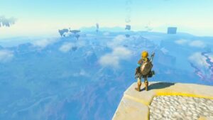 Tears of the Kingdom timeline: Link standing on a Sky Island overlooking Hyrule.