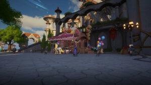 an in-game screenshot of the food festival vendor, stall and location in SIlverlit city.