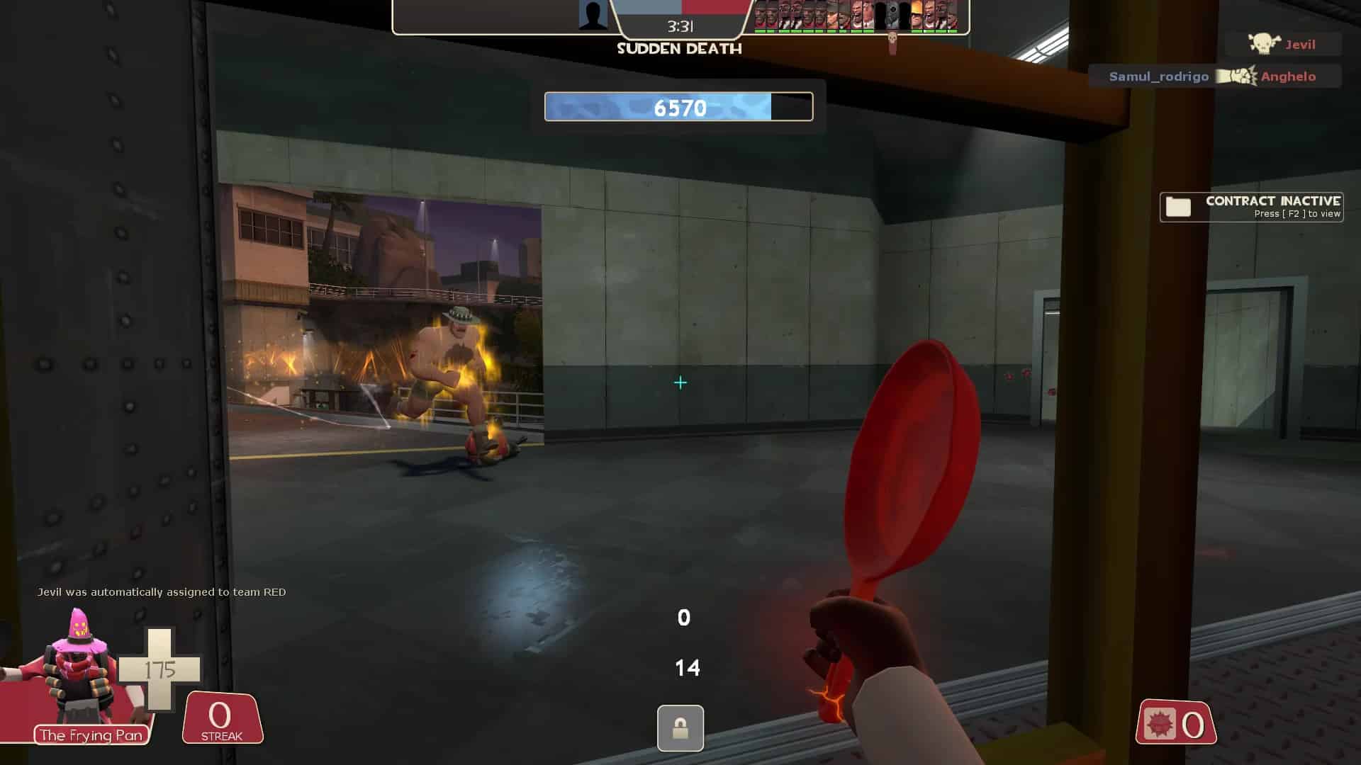 TF2 how to play VS Saxton Hale: A Demoman facing Saxton Hale running towards him.