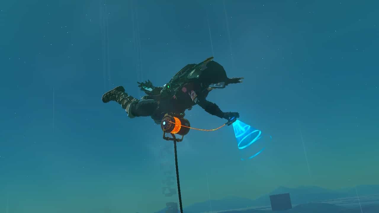 How to unlock the Ulri Mountain Skyview Tower in Tears of the Kingdom: Link scanning region.