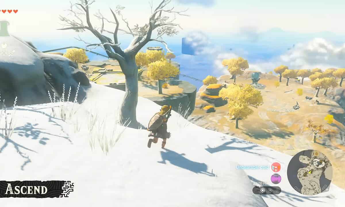 How to keep warm in Tears of the Kingdom: Link walking on snow.