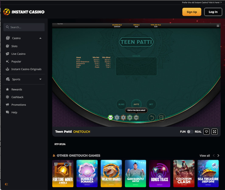 Playing Teen Patti at Instant Casino