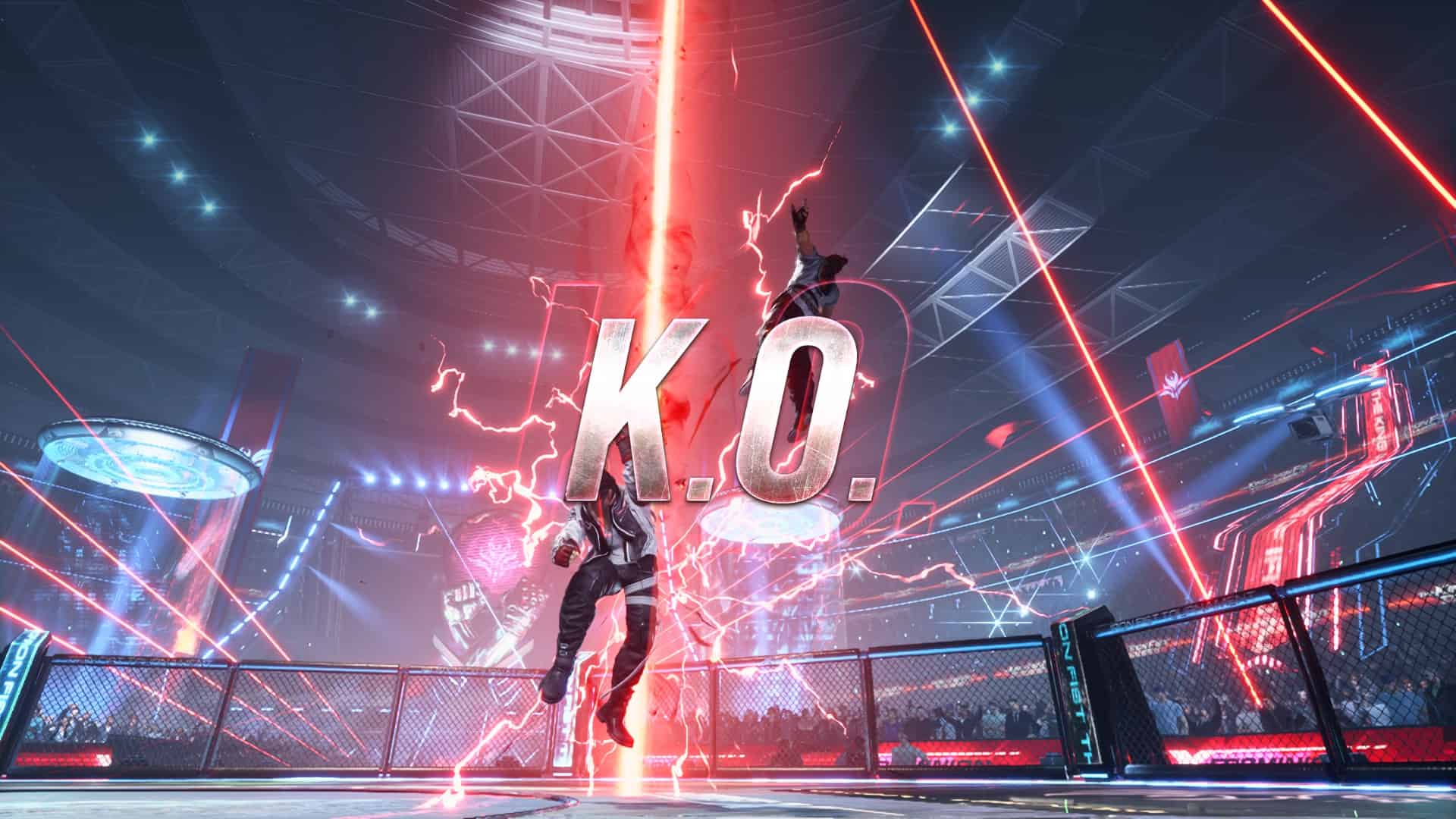 Tekken 8 Review: Jin knocking out Hwoarang on the Arena stage.