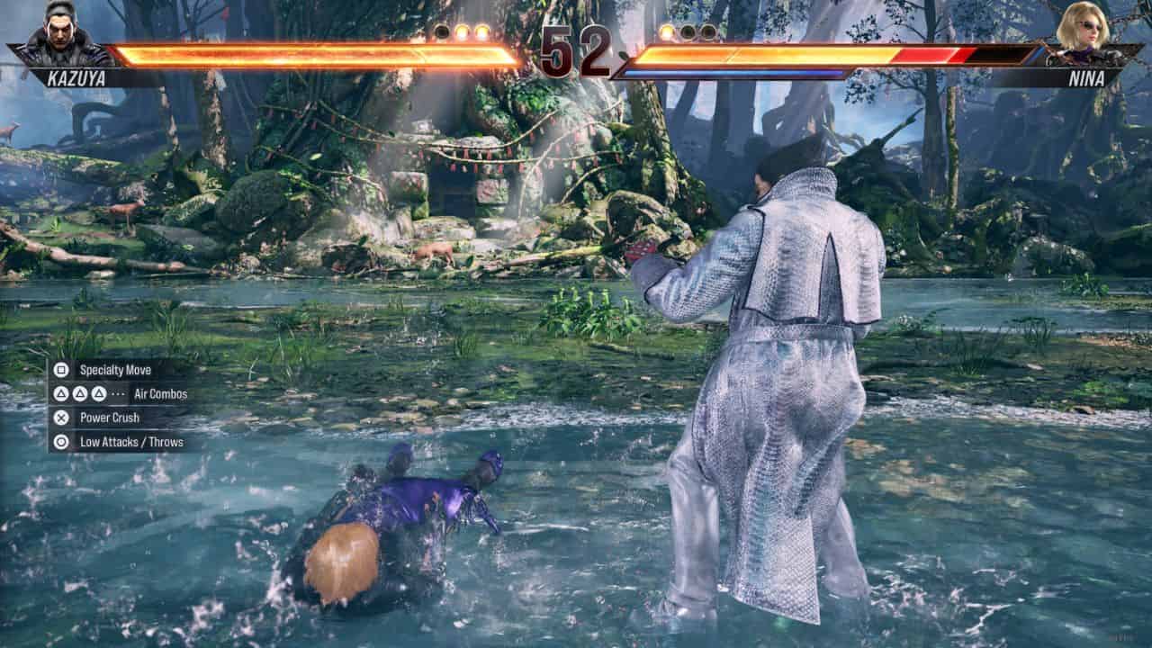 Tekken 8 Special Style: Nina on the ground after being hit by a combo from Kazuya