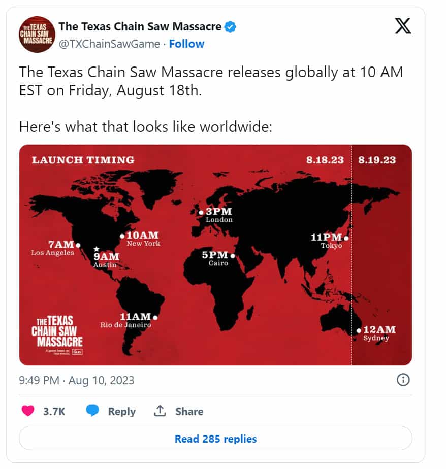 The Texas Chain Saw Massacre start time tweet