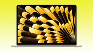 One of the best laptop deals for computer science students with a unique yellow and black design on it.