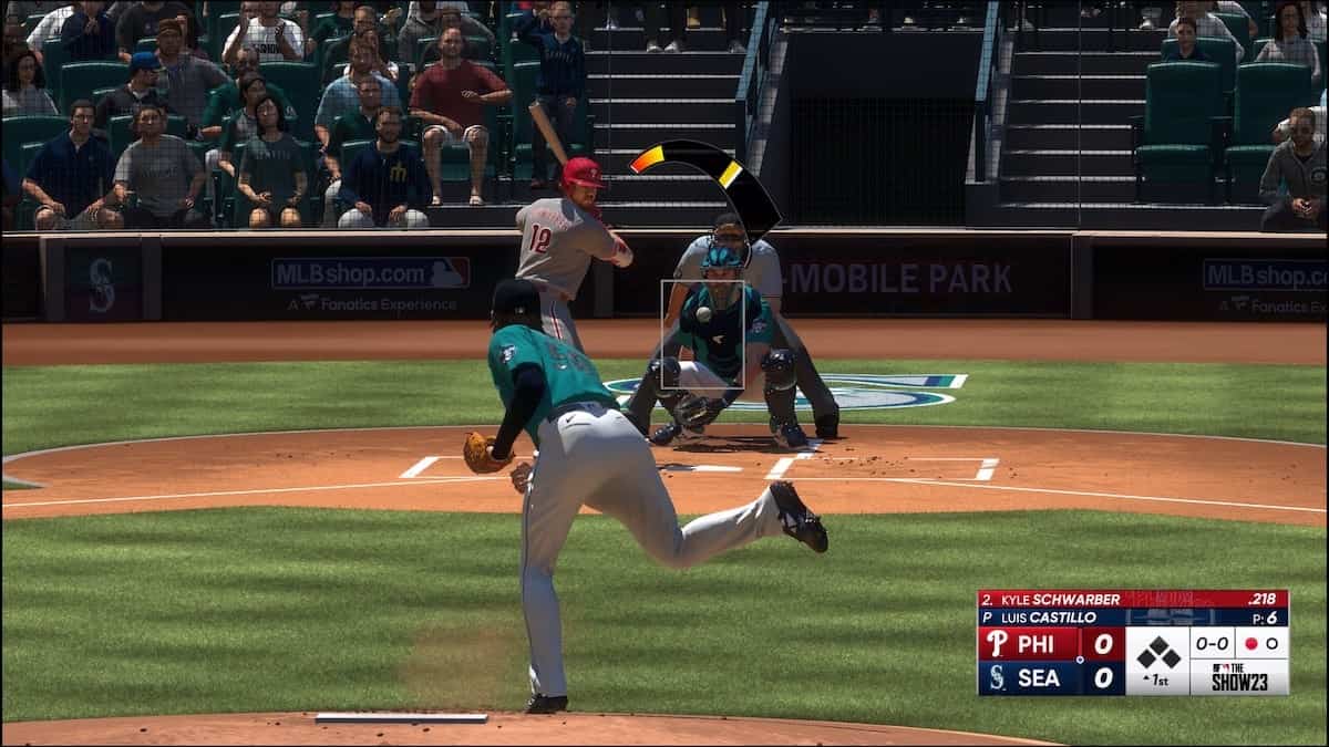 Luis Castillo of the Seattle Mariners throwing a baseball in MLB The Show 23