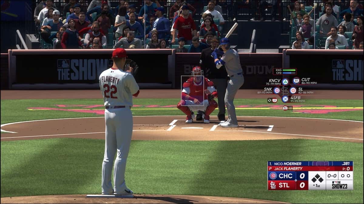 Jack Flaherty of the St Louis Cardinals pitching on MLB The Show 23