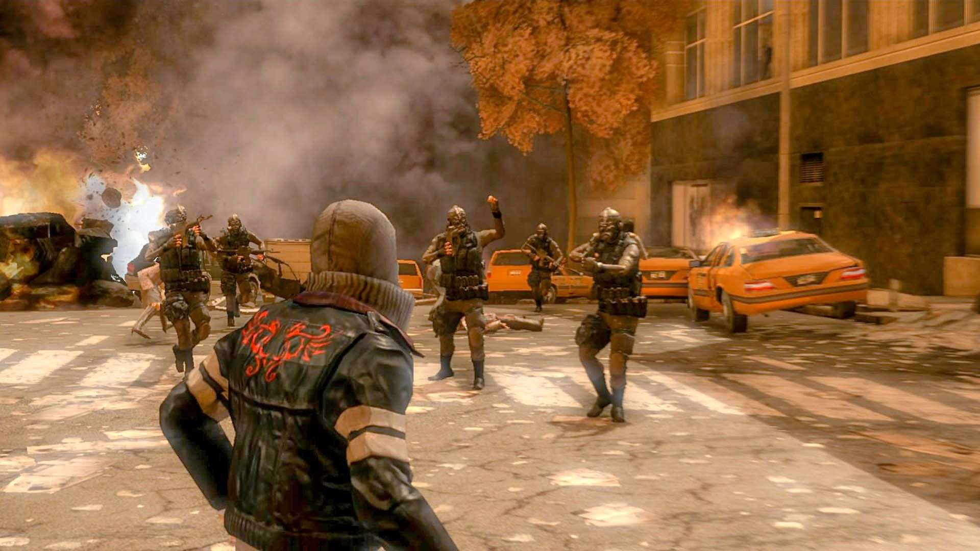 Prototype scene showing Alex Mercer fighting Blackwatch soldiers using his mutated tendrils, emphasizing cinematic storytelling potential in a remaster.