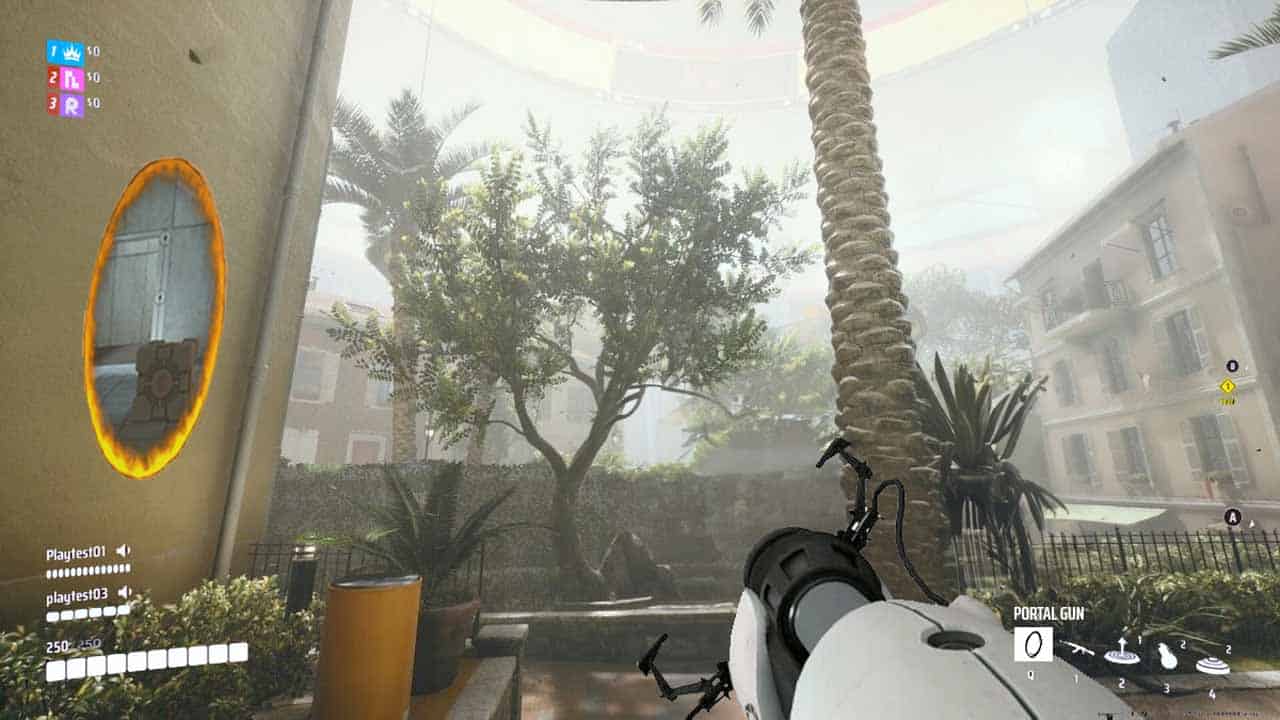 A screenshot of a video game with a Portal Gun in the background.