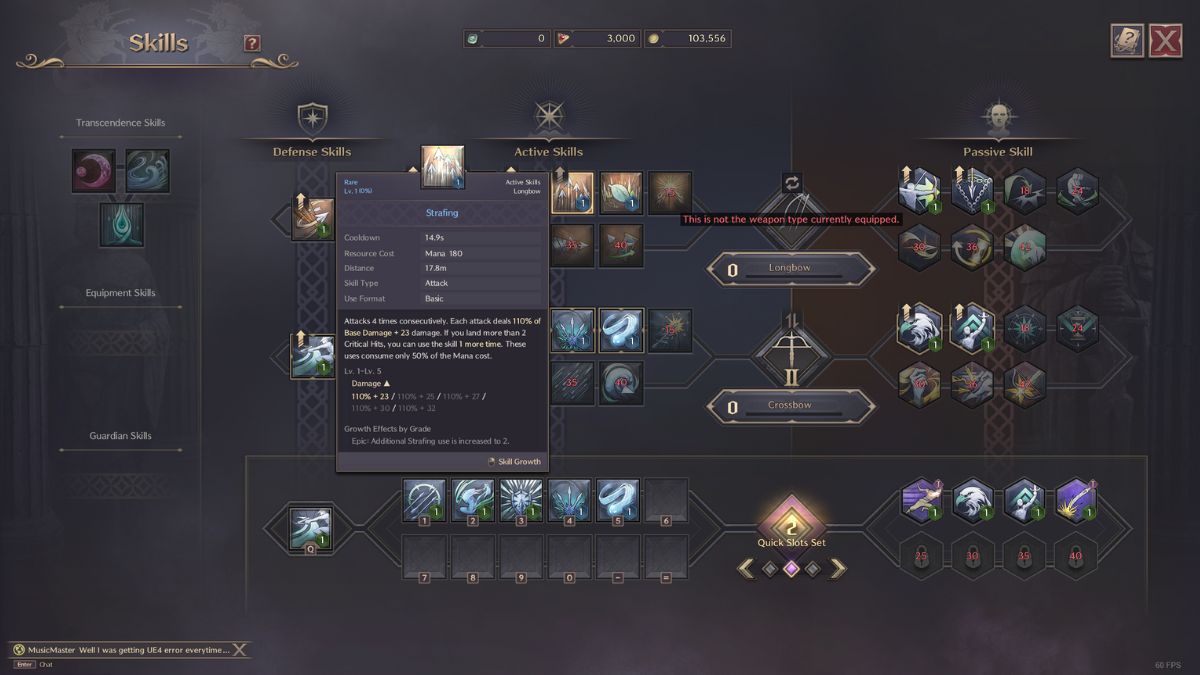 Throne and Liberty Crossbow Build: Strafing skill in menu