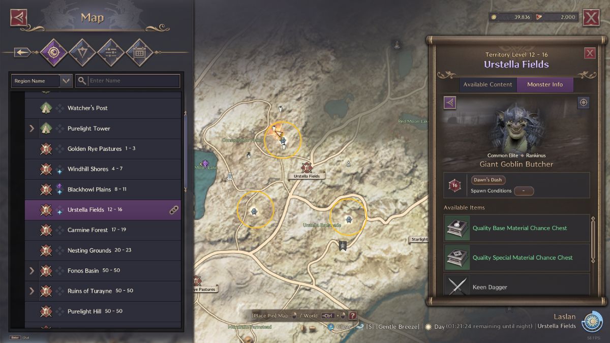 Throne and Liberty Goblin Butcher: Map showing locations of Giant Goblin Butchers. 