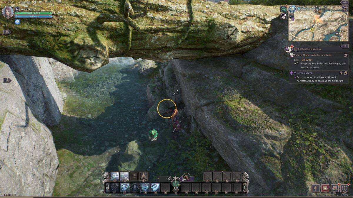 Throne and Liberty Little Friend in the Sky: Player picking up diary in river