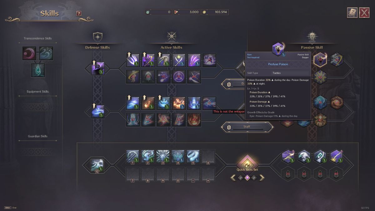 Throne and Liberty Staff and Dagger build: Profuse Poison skill description